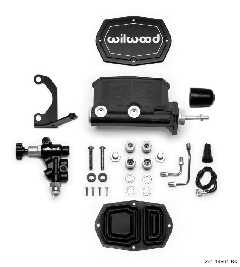 Wilwood Compact Tandem M/C - 7/8in Bore - w/Bracket and Valve (Pushrod) - Black - 261-14961-BK