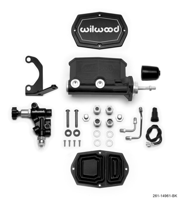 Wilwood Compact Tandem M/C - 7/8in Bore - w/Bracket and Valve (Pushrod) - Black - 261-14961-BK by Wilwood