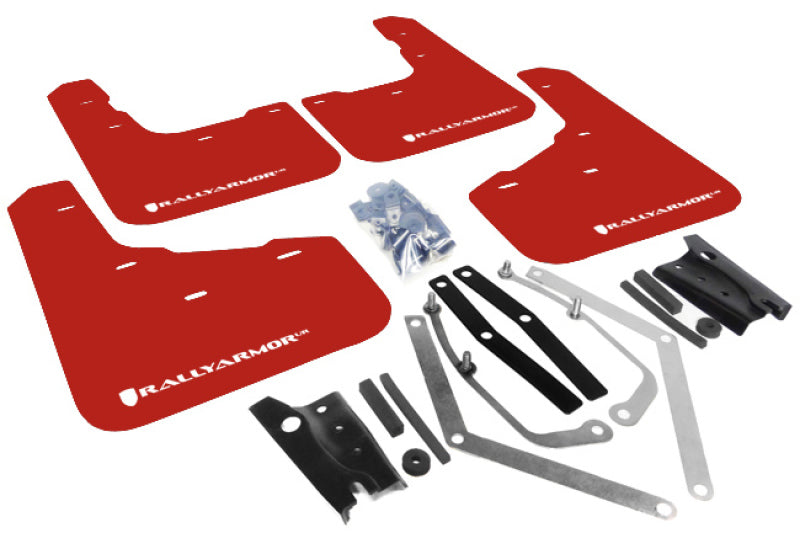 Clearance - Rally Armor 13-19 USDM Ford Fiesta ST Red UR Mud Flap w/ White Logo - RALMF29-UR-RD/WH