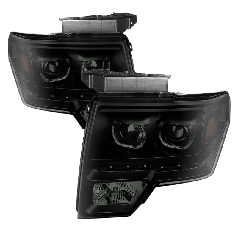 Xtune Ford F150 09-14 Projector Headlights Halogen Model LED Halo Black Smoke PRO-JH-FF15009-CFB-BSM - 9032233