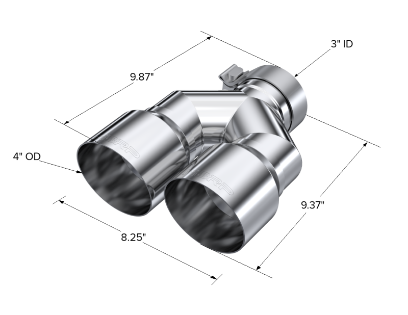 MBRP 3in ID / Dual 4in OD Out Staggered L 9.87in / R 9.37in Single Wall T304 SS Univ Exhaust Tip - T5182