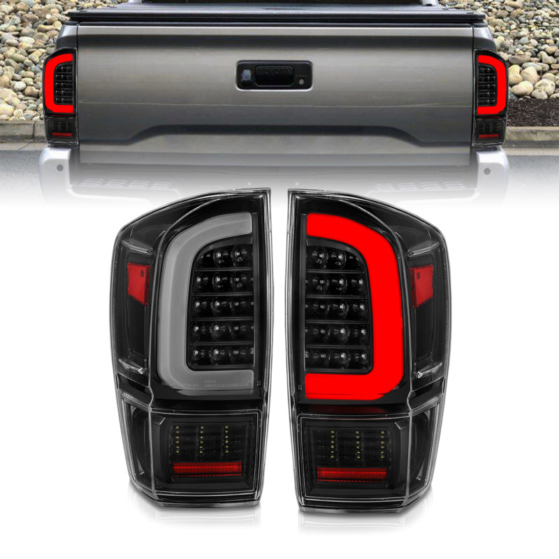 ANZO 16-21 Toyota Tacoma LED Tail Lights - w/ Light Bar Sequential Black Housing &amp; Clear Lens