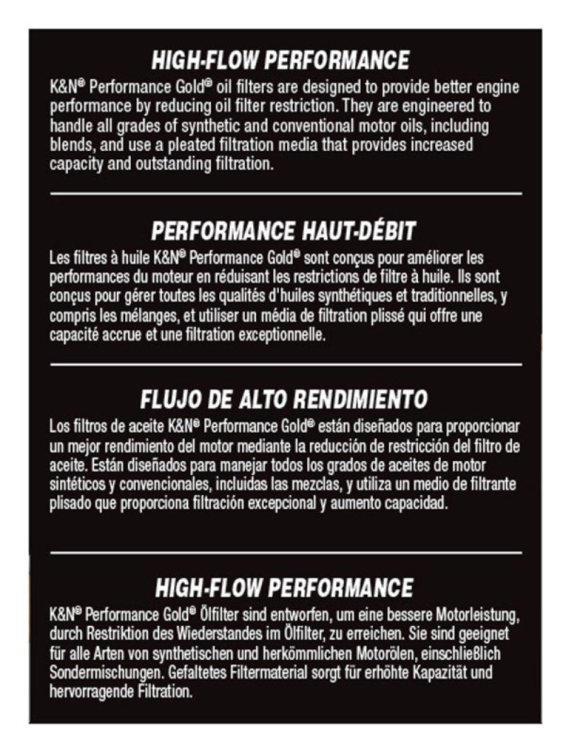 K&N Performance Oil Filter - 14-18 Fiat 500L 1.4L L4 Gas - HP-7041