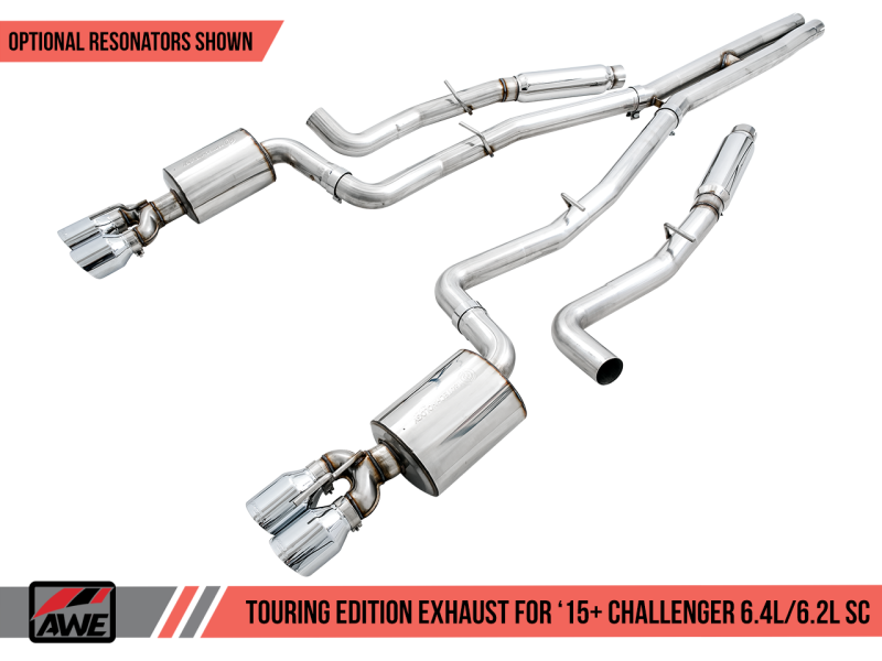 AWE Tuning 2015+ Dodge Challenger 6.4L/6.2L SC Track Edition Exhaust - Quad Chrome Silver Tips - 3015-42136