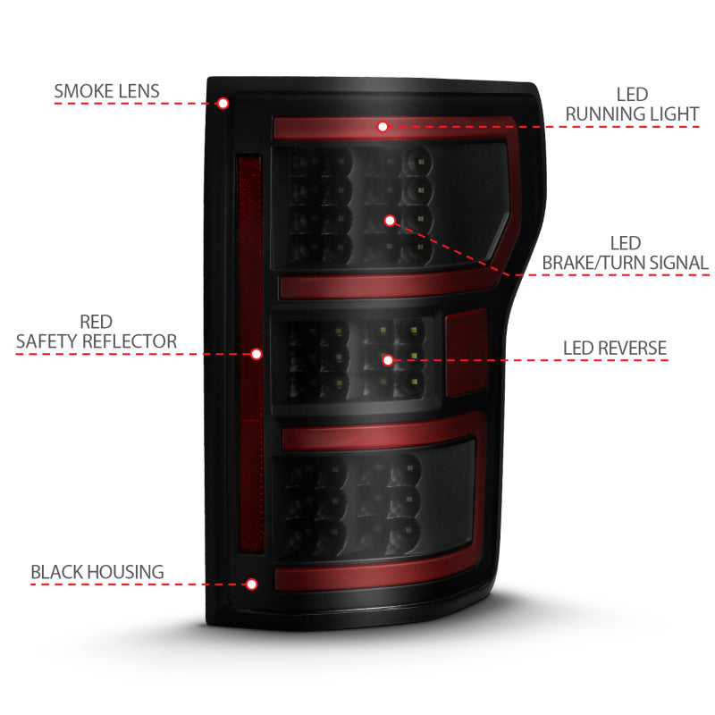 ANZO 18-19 Ford F-150 LED Taillight Black Housing Clear Lens Red Light Bar W/Sequential - 311314