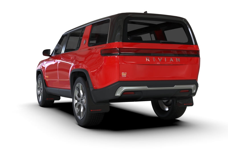Rally Armor 2022+ Rivian R1S Black UR Mud Flap w/ Metallic Black Logo - MF108-UR-BLK-MBK