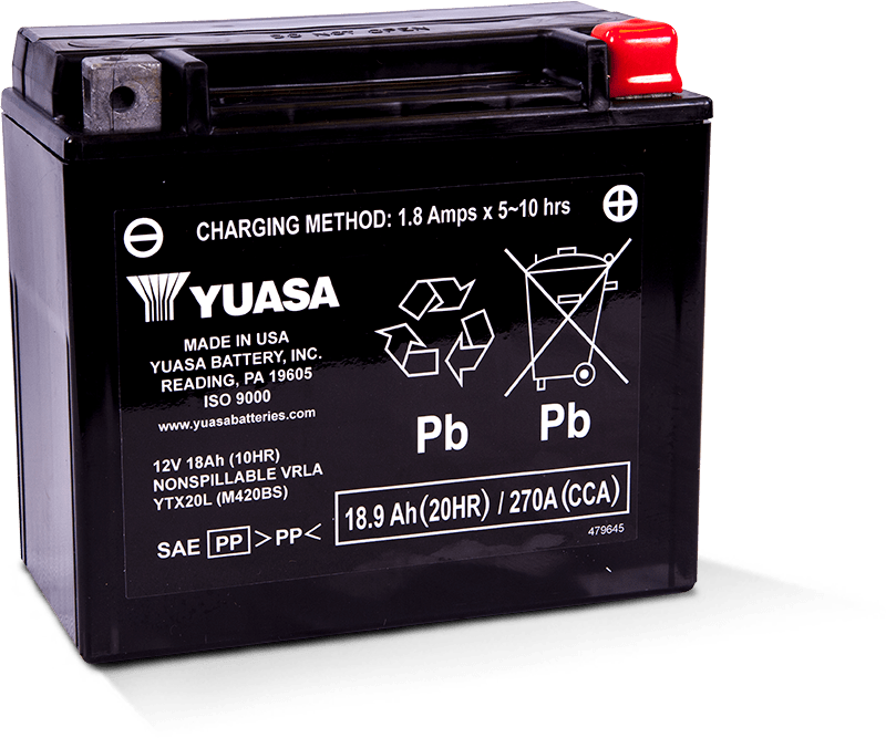 Yuasa YTX20L Maintenance Free AGM 12 Volt Battery - YUAM420BS for 1991-2016 Harley-Davidson FLSTF Fat Boy