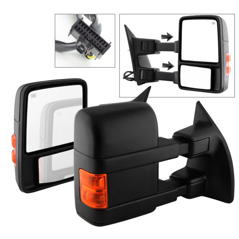 Xtune Ford Superduty 08-15 L&amp;R Extendable Power Heated Adjust Mirror Amber MIR-FDSD08S-PW-AM-SET - 9935756