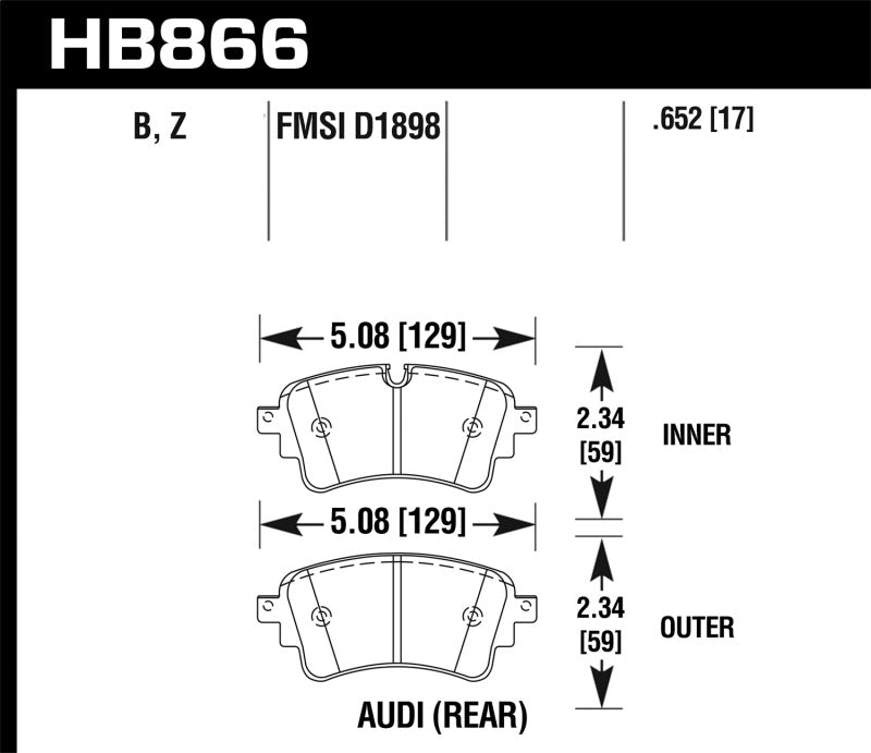 Hawk 18-19 Audi S5 HPS 5.0 Rear Brake Pads - HB866B.652 for 2018-2019 Audi A4 - angle view