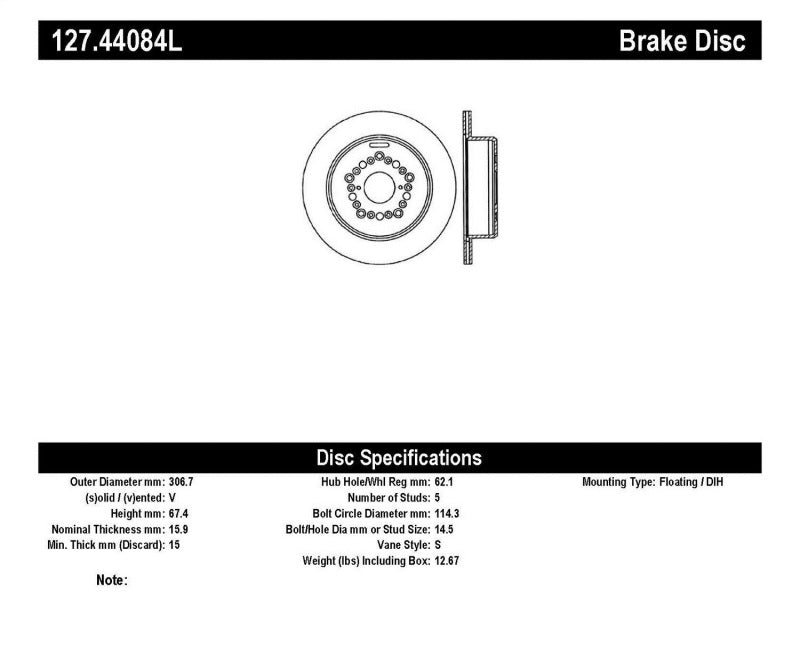 StopTech Power Slot 93-97 Lexus GS Series/95-00 LS400/92-00 SC400 Rear Left Drilled &amp; Slotted Rotor - 127.44084L