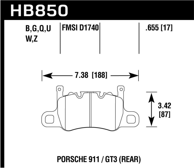 Hawk Audi 14-19 Porsche 911 / 2016 Cayman / 17-19 Panamera PC Rear Brake Pads w/ Carbon Ceramics - HB850Z.655