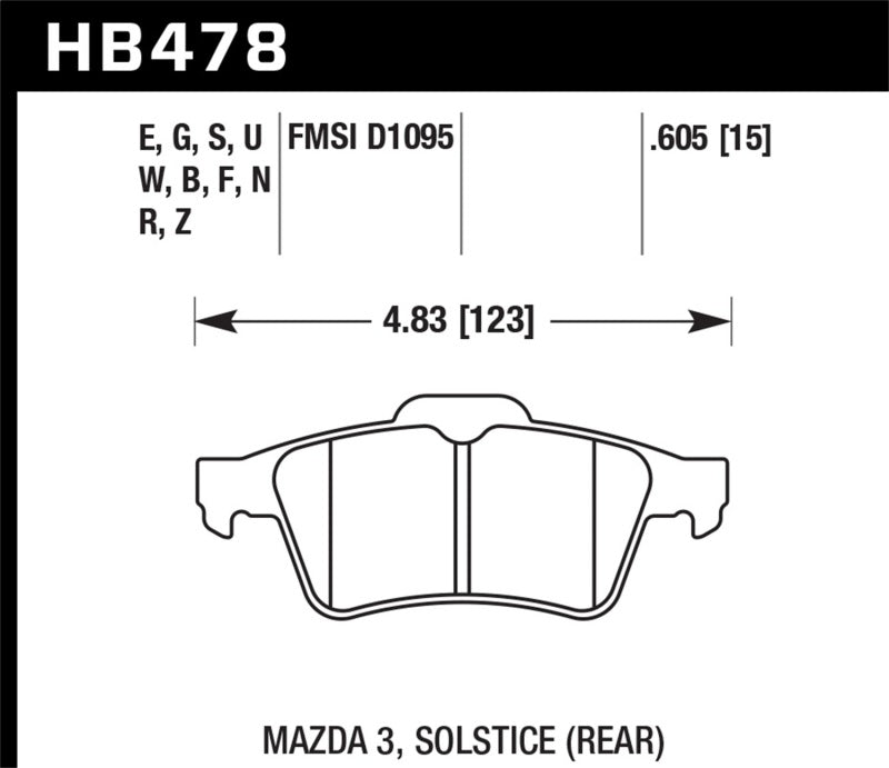 Clearance - Hawk 13-18 Ford Focus ST / Mazda/ Volvo HP+ Street Rear Brake Pads - HB478N.605