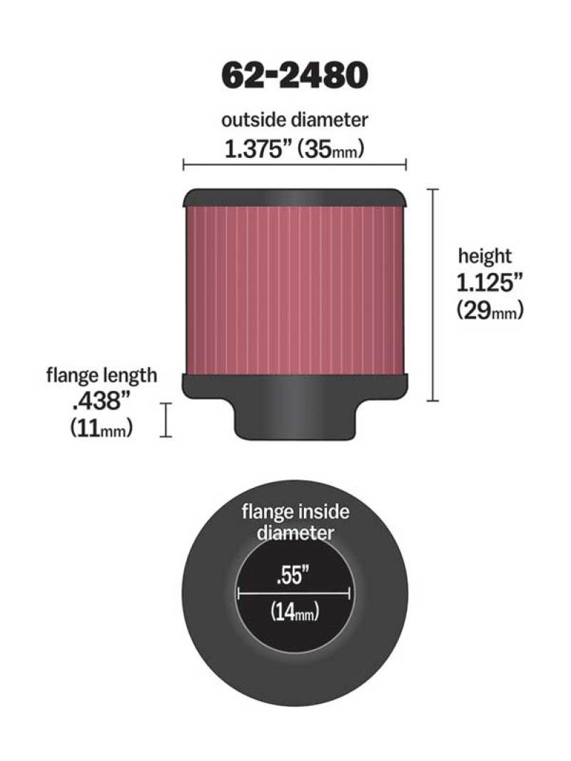 K&amp;N Rubber Base Crankcase Vent Filter - 0.55in Flange ID 1.375in OD 1.125in Height - 62-2480