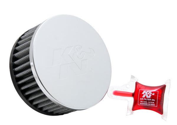 K&N Universal Chrome Filter 2 1/2 inch O/S FLG / 4 1/2 inch OD / 2 inch Height - RC-1950 by K&N Engineering - front view
