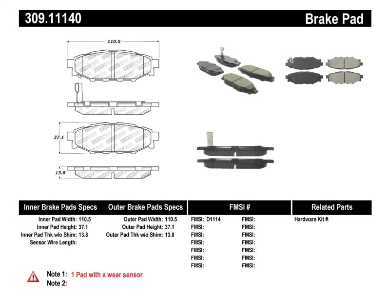 Clearance - StopTech Performance 08-10 WRX Rear Brake Pads - STO309.11140