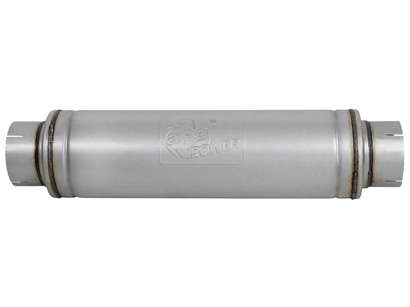 aFe ATLAS Aluminized Steel Muffler 5in Center/Center 24in L x 7in Diameter - Round Body - 49M00023