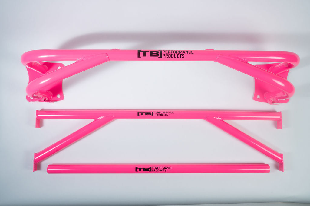 TB Performance Ford Focus RS/ST Bundle: Front Strut Bar, Rear(trunk) Strut Bar &amp; Crash Bar (neon) PINK
