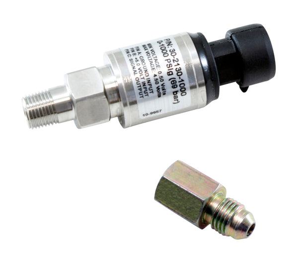 AEM 1000 PSIg Stainless Sensor Kit - 1/8in NPT Male Thread to -4 Adapter - 30-2130-1000 by AEM