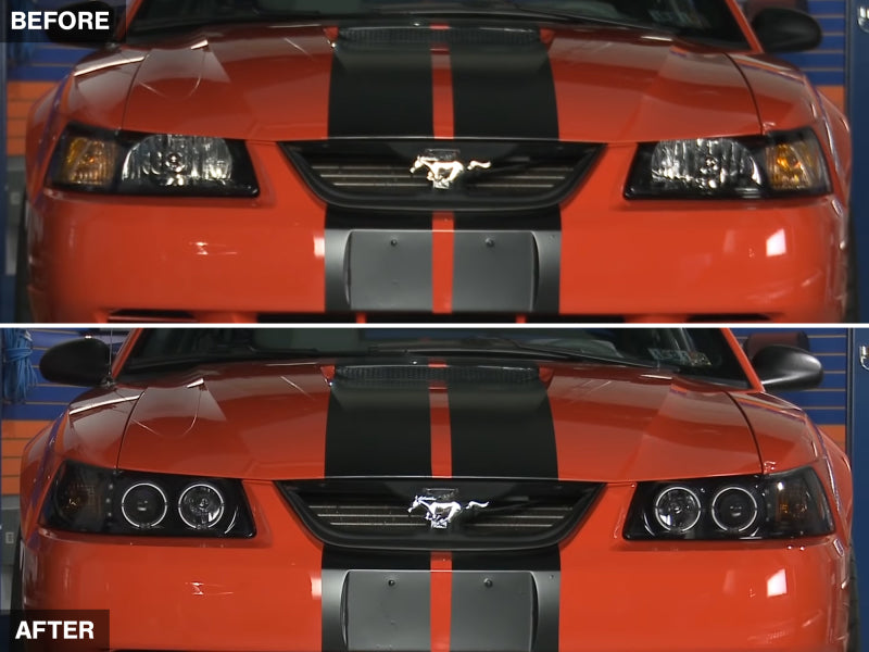 Raxiom 99-04 Ford Mustang Dual LED Halo Projector Headlights- Black Housing (Smoked Lens) - 49113