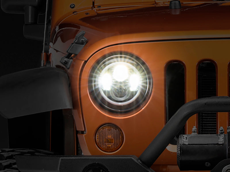 Raxiom 97-18 Jeep Wrangler TJ/JK Axial Halo Headlights w/ DRL Amber Signals- Blk Hsng (Clear Lens) - J108037