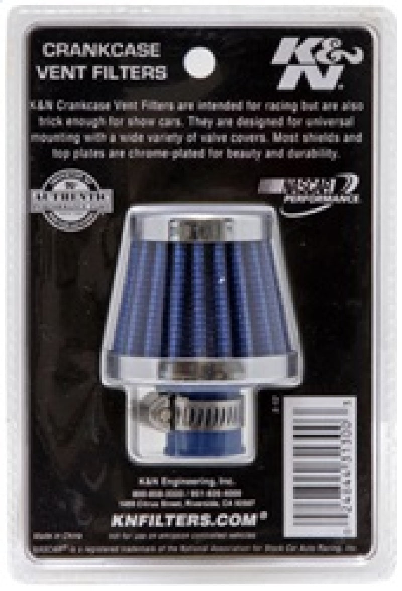 K&N 2in Base OD x .375in Flange ID x 1.75in H Rubber Base Crankcase Vent Filter - Blue - 62-1600BL