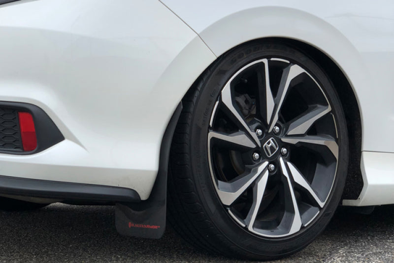 Rally Armor 16-21 Honda Civic Si Coupe Black UR Mud Flap w/ White Logo - MF50-UR-BLK/WH