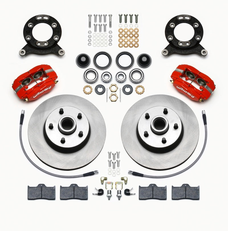 Wilwood Forged Dynalite-M Front Kit 11.30in 1 PC Rotor&amp;Hub Red 1965-1969 Mustang Disc &amp; Drum Spindle - 140-13476-R