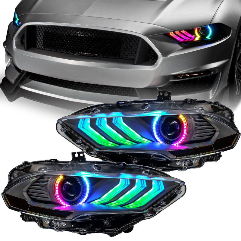Oracle Lighting 18-23 Ford Mustang Dynamic ColorSHIFT LED Headlights - Black Series - 8204-332