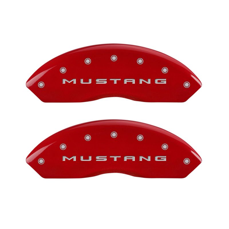 MGP 4 Caliper Covers Engraved Front 2015/Mustang Engraved Rear 2015/Bar &amp; Pony Red finish silver ch