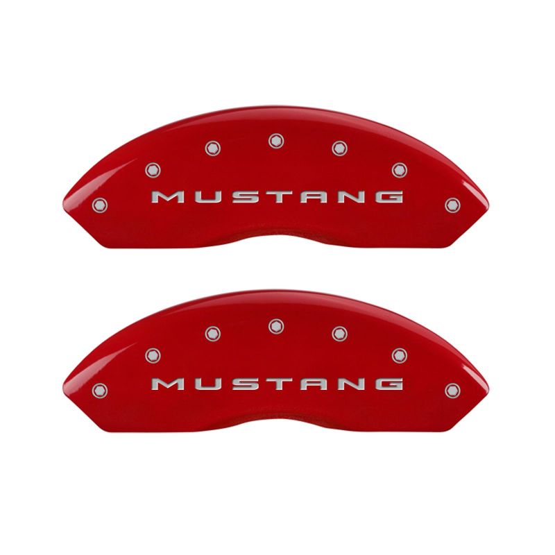 MGP 4 Caliper Covers Engraved Front 2015/Mustang Engraved Rear 2015/Bar &amp; Pony Red finish silver ch - 10202SMB2RD