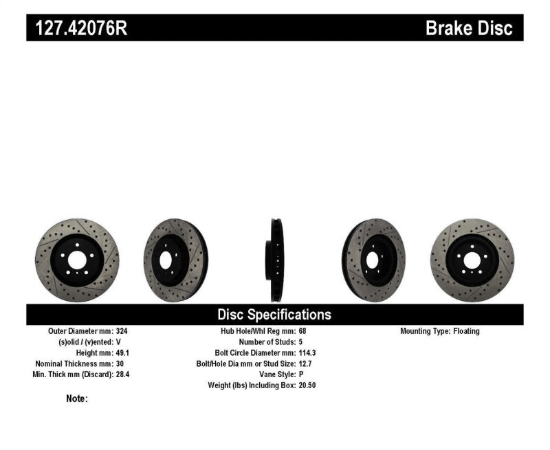 StopTech Slotted &amp; Drilled Sport Brake Rotor