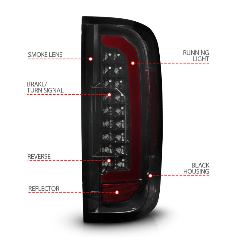 ANZO 15-21 Chevrolet Colorado Full LED Tail Lights w/ Red Lightbar Black Housing Smoke Lens - 311433
