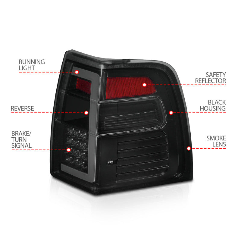 ANZO 07-17 Ford Expedition LED Taillights w/ Light Bar Black Housing Smoke Lens - 311409