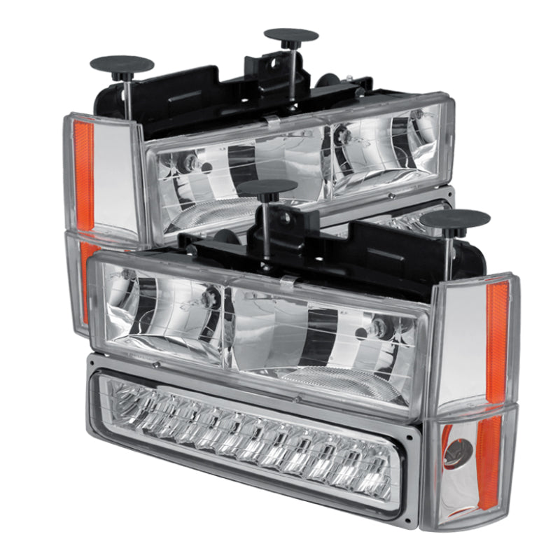 Xtune GMC Yukon 92-93 Crystal Headlights w/ Corner &amp; LED Bumper Chrome HD-JH-GMCCK88-LED-AM-C-SET - 5073549