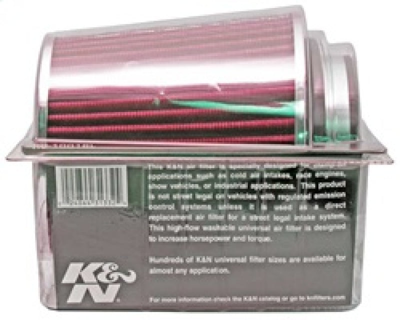 K&N Universal Air Filter Chrome Round Tapered Red - 4in Flange ID x 1.125in Flange Length x 5.5in H - RG-1001RD
