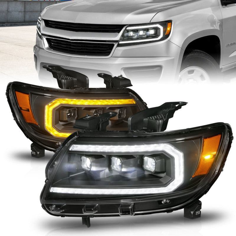 ANZO 15-22 Chevrolet Colorado Full LED Projector Headlights w/ Initiation &amp; Sequential - Black