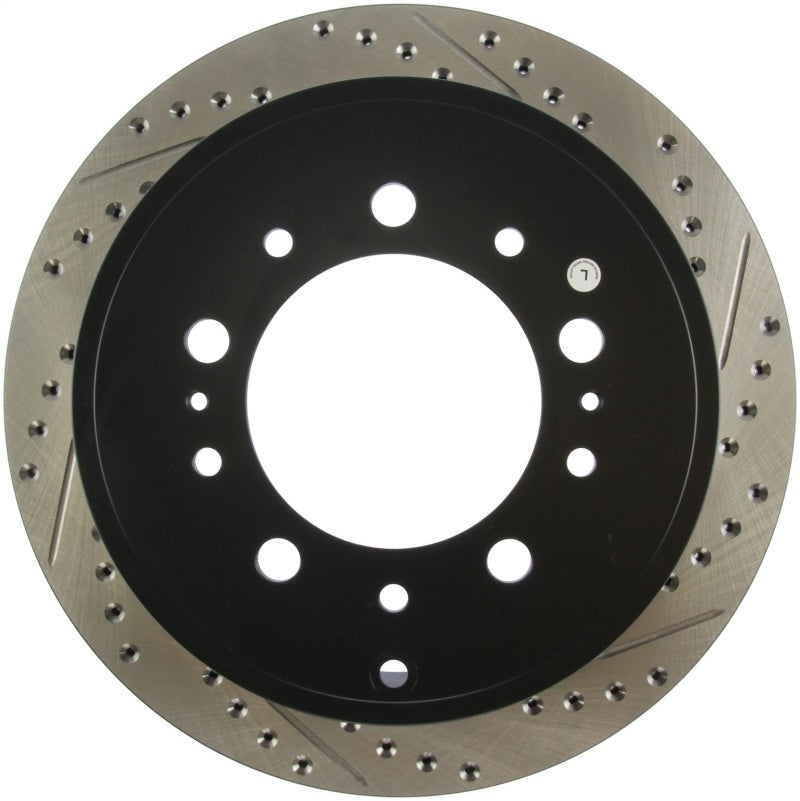 StopTech Slotted & Drilled Sport Brake Rotor - 127.44157L for 2008-2022 Toyota Sequoia - front view