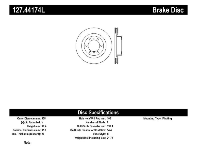 StopTech Slotted &amp; Drilled Sport Brake Rotor - 127.44174L