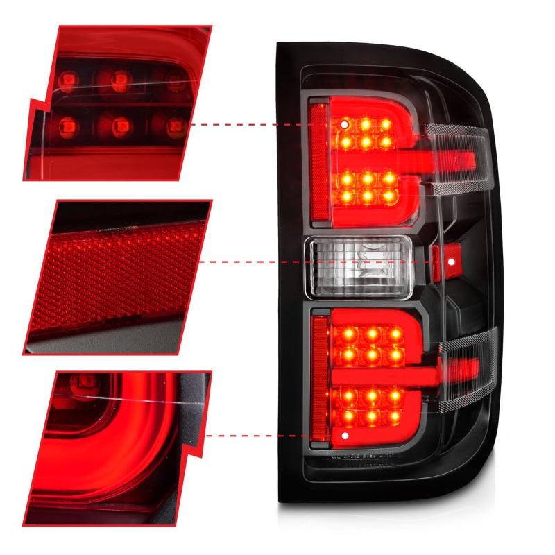 ANZO 15-19 Chevy Silverado 2500HD/3500HD (Halgn Only) LED Tail Lights w/Black Light Bar &amp; Clear Lens - 311425