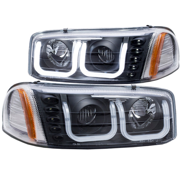 ANZO 1999-2006 Gmc Sierra 1500 Projector Headlights w/ U-Bar Black - 111303 for 1999-2007 GMC Sierra 1500 - front view