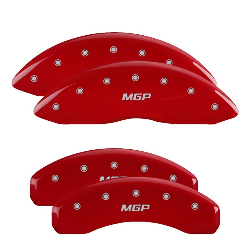 MGP 4 Caliper Covers Engraved Front &amp; Rear Raptor Red finish silver ch - 10219SRPTRD