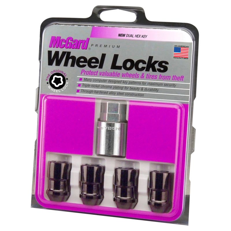 McGard Wheel Lock Nut Set - 4pk. (Cone Seat) M12X1.5 / 19mm &amp; 21mm Dual Hex / 1.46in. Length - Black