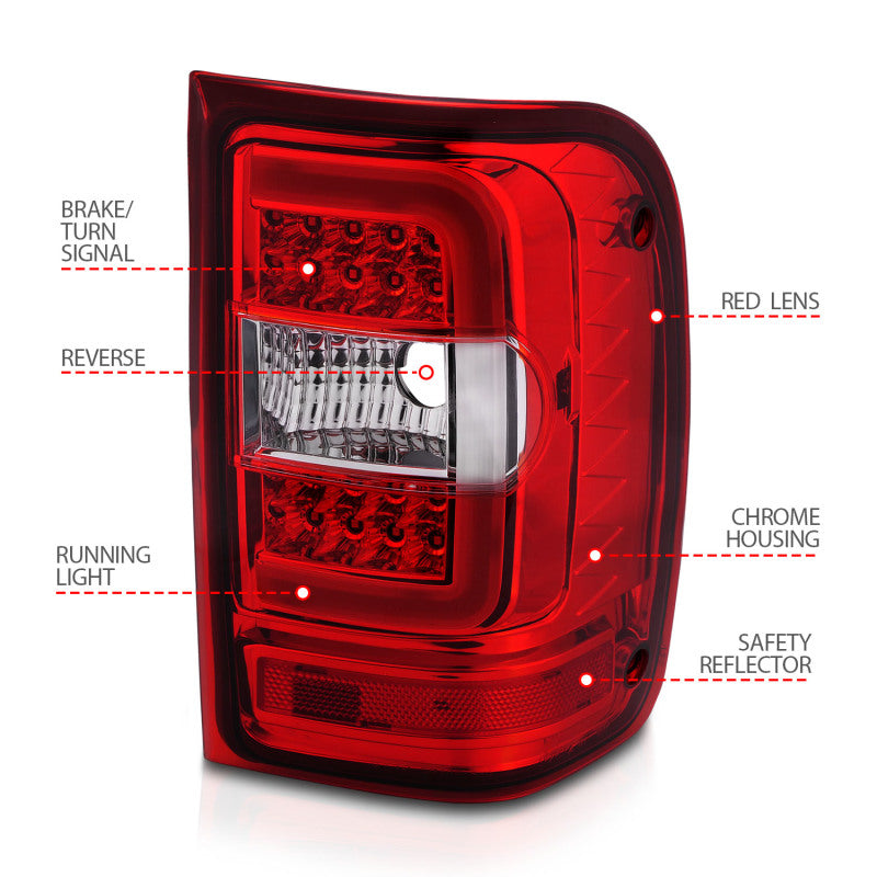 ANZO 2001-2011 Ford  Ranger LED Tail Lights w/ Light Bar Chrome Housing Red/Clear Lens - 311393
