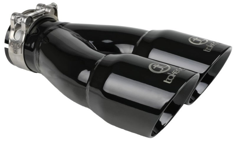 aFe Takeda 2.5in 304 Stainless Steel Clamp-on Exhaust Tip 2.5in Inlet 3in Dual Outlet - Black - 49T25364-B10