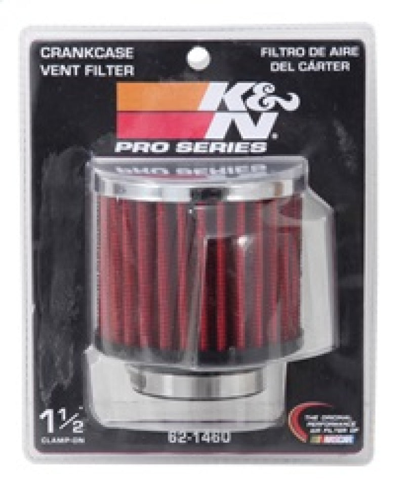 K&N 1.5in Flange ID x 3in OD x 2.5in H Chrome Finish Rubber Base Crankcase Vent Filter - 62-1460