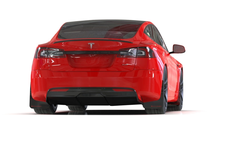 Rally Armor 21-23 Tesla Model S/ S Plaid Black UR Mud Flap w/ Metallic Black Logo - MF101-UR-BLK-MBK