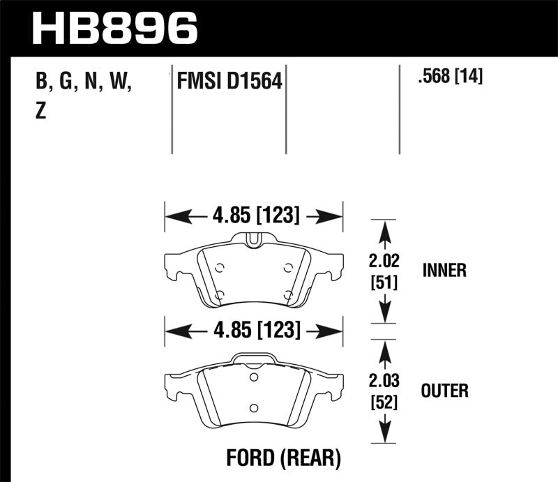Hawk 16-18 Ford Focus RS HP+ Street Rear Brake Pads - HB896N.568