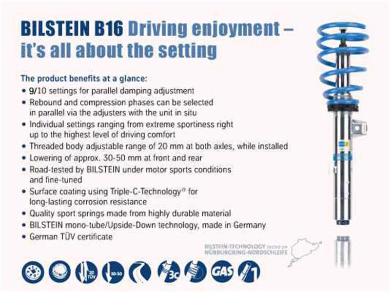 Bilstein B16 (PSS10) 12-14 Audi A6/A7 L4/V6 (Incld Quattro/TDI) Ft&Rr Performance Suspension System - 48-221832