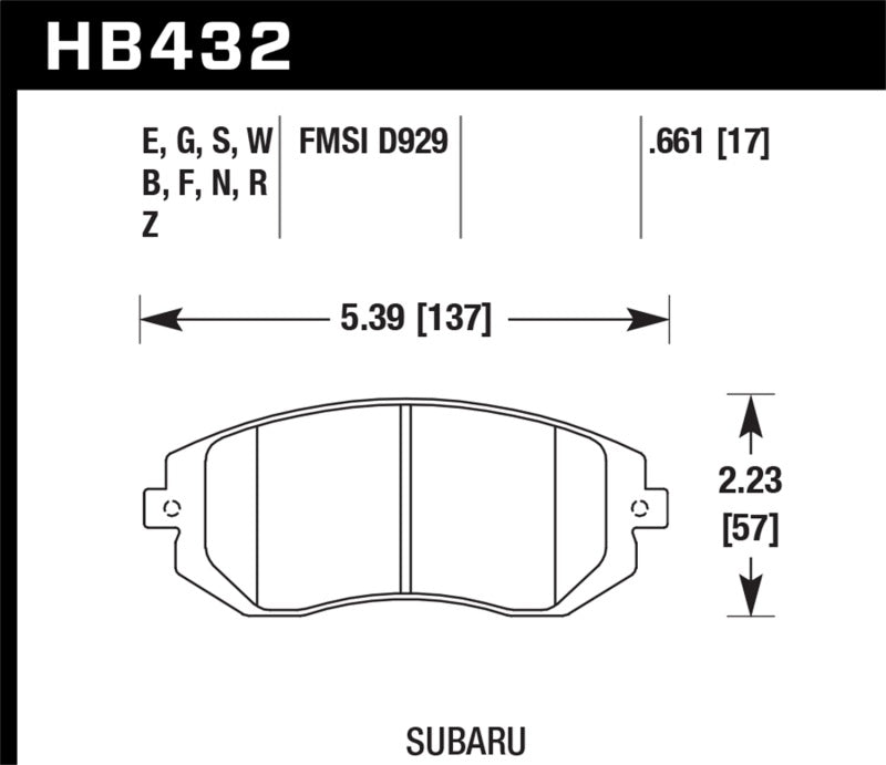 Hawk 03-05 WRX / 08 WRX / 09 Legacy 2.5i NA ONLY D929 HPS Street Front Brake Pads - HB432F.661 for 2002-2012 Subaru Impreza -