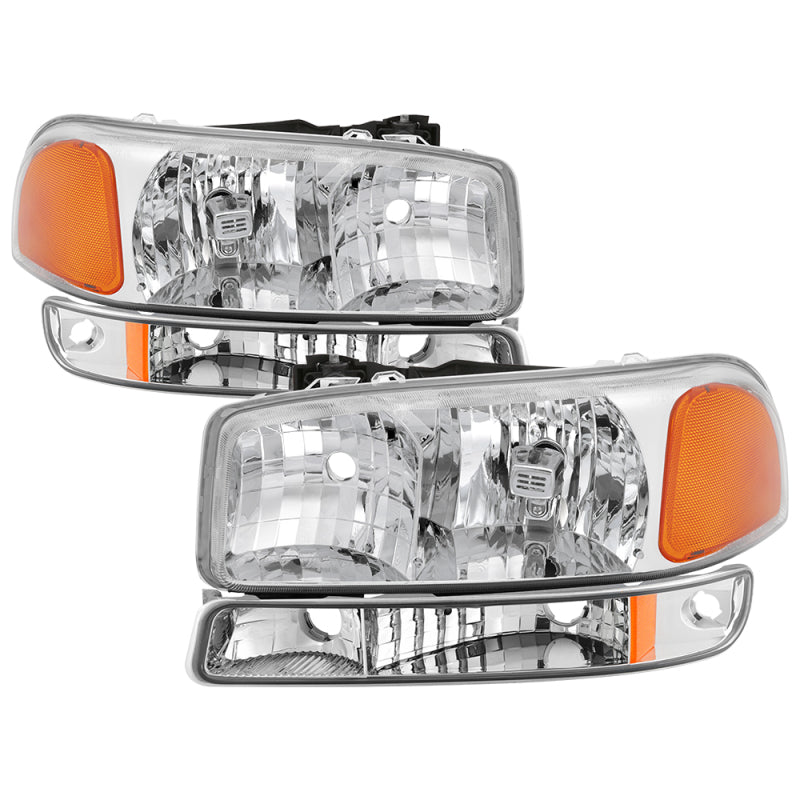 xTune GMC Sierra 99-06 /Yukon 00-06 Crystal Headlights &amp; Bumper Lights - Chrome HD-JH-GS99-AM-SET-C - 9037481